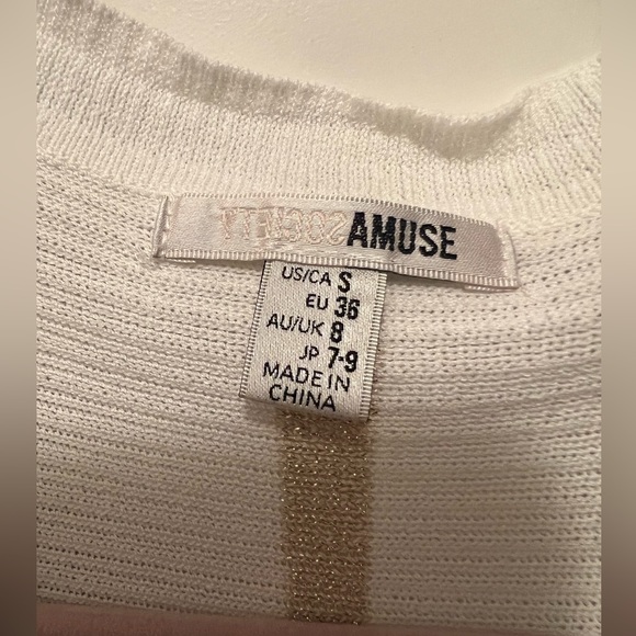Amuse Society cardigan sweater dress. White with gold/black stripes. Size S - Picture 3 of 4